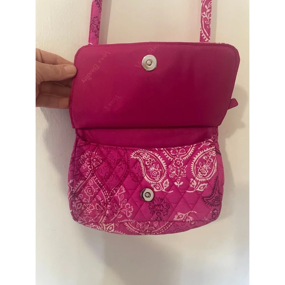 Vera Bradley Pink Paisley Quilted Cotton Crossbody Bag Small Messenger Purse